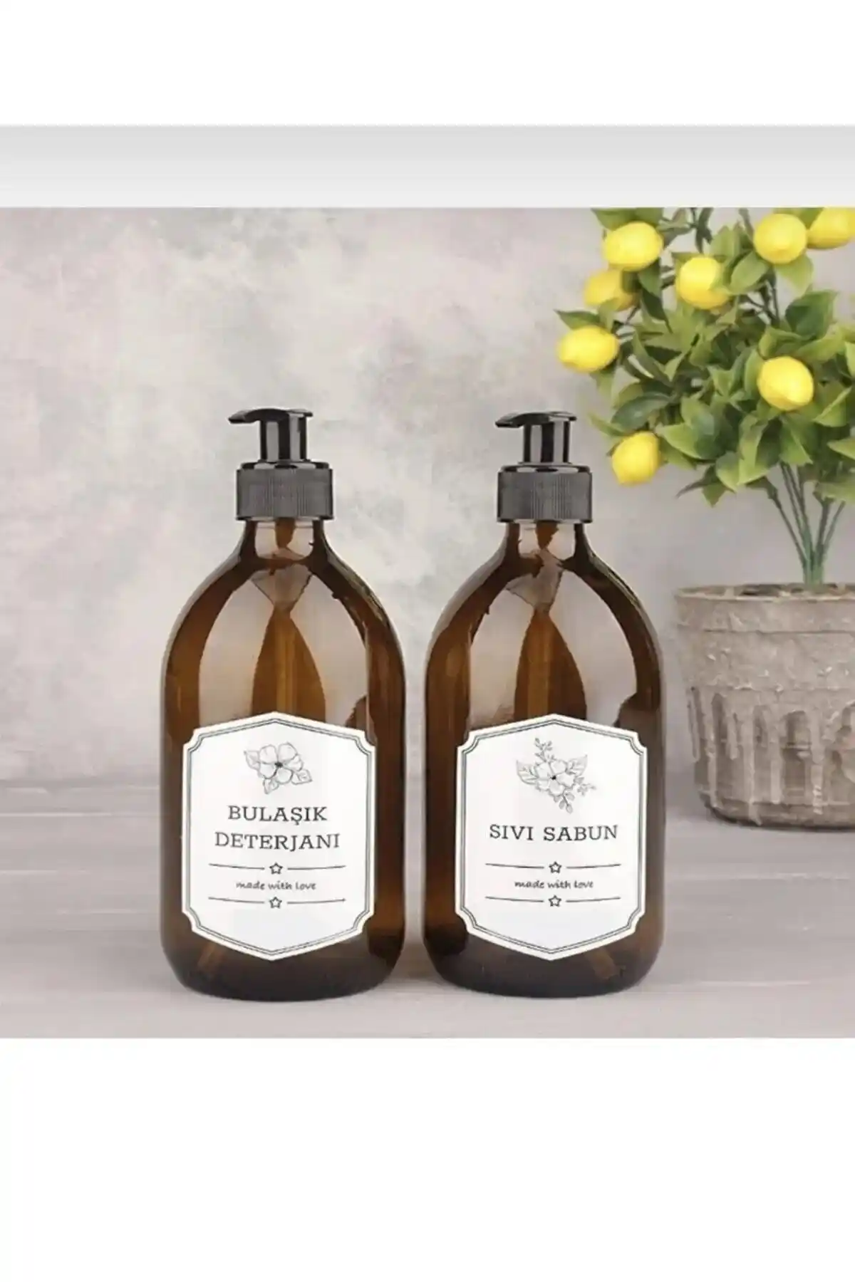 Amentes 300ml Amber Kahverengi Cam Şişe Sıvı Sabunluk ve Bulaşık Deterjanlık Ürünü