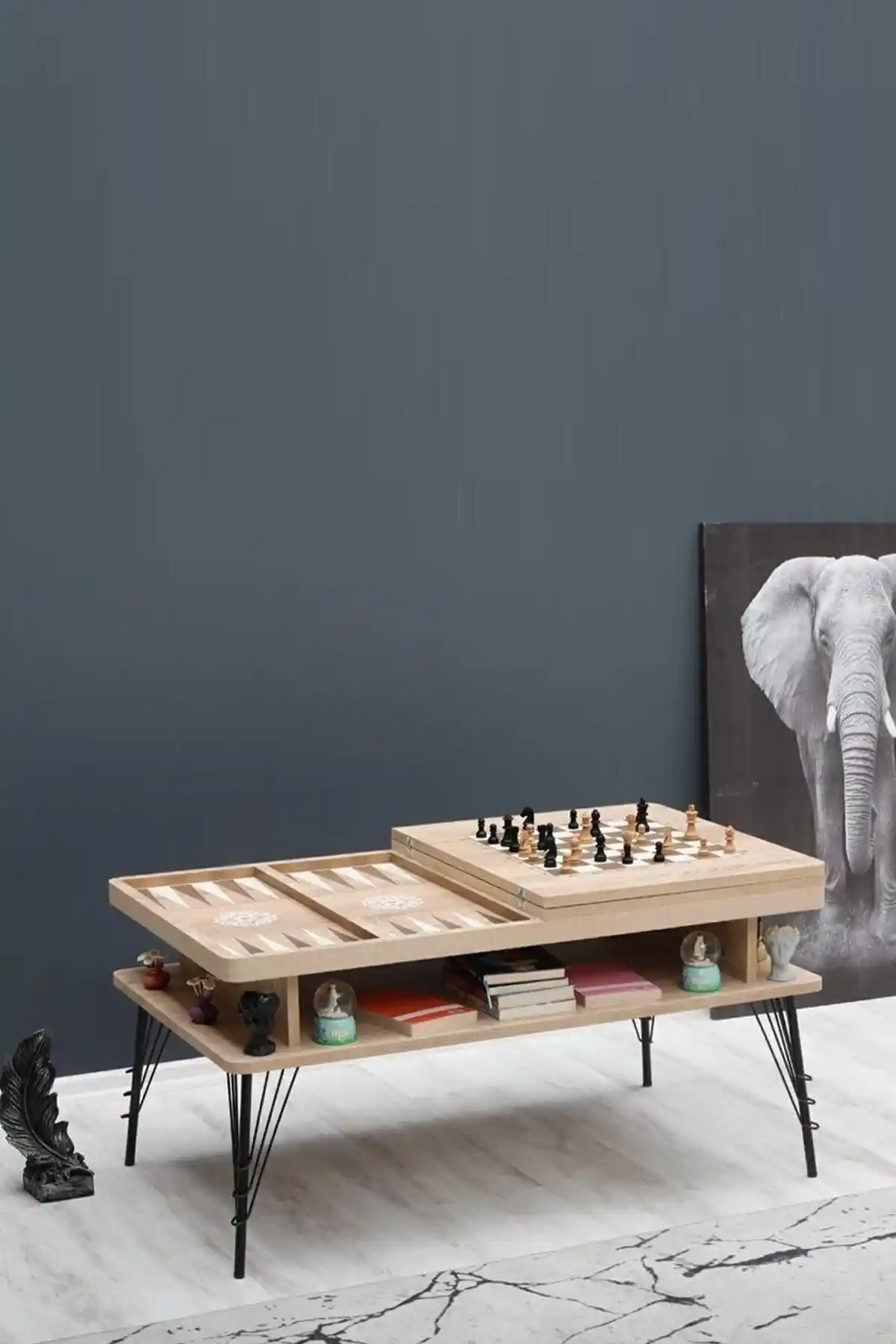 Canisa Kaisa Serisi Modern Çok Amaçlı Tavla ve Satranç Sehpası 103 cm Uzunlukta