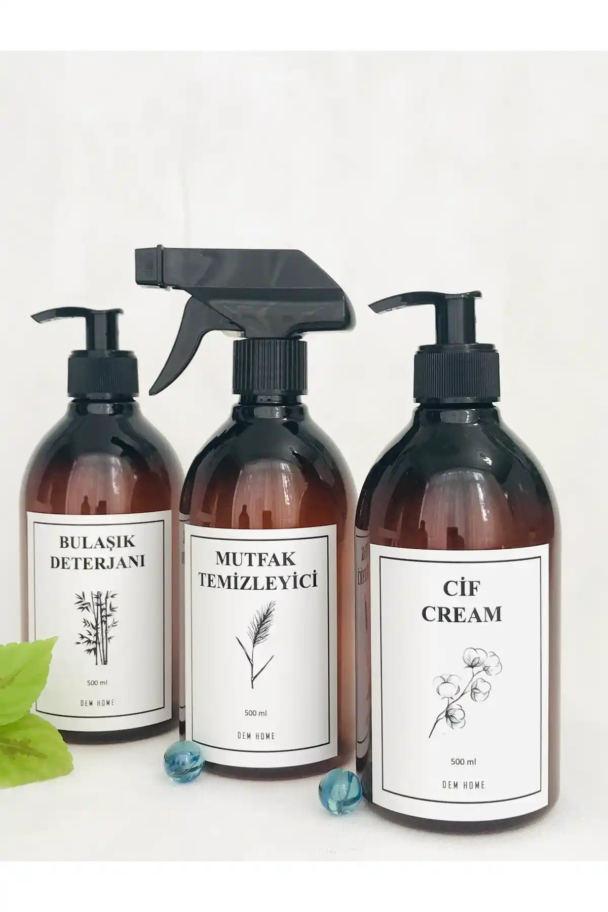 Dem Home Amber Cam Görünümlü Plastik Mutfak Bulaşık Deterjanı Seti Yüksek Kalite ve Çok Amaçlı Kullanım