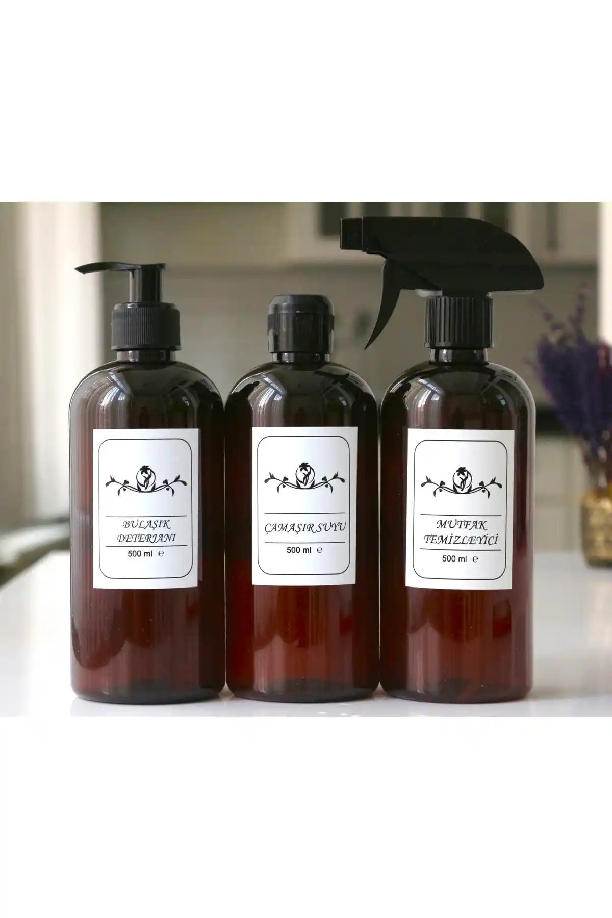 Dem Home Amber Görünümlü Plastik 3’lü Şişe Seti: Estetik ve Dayanıklı Temizlik Çözümü
