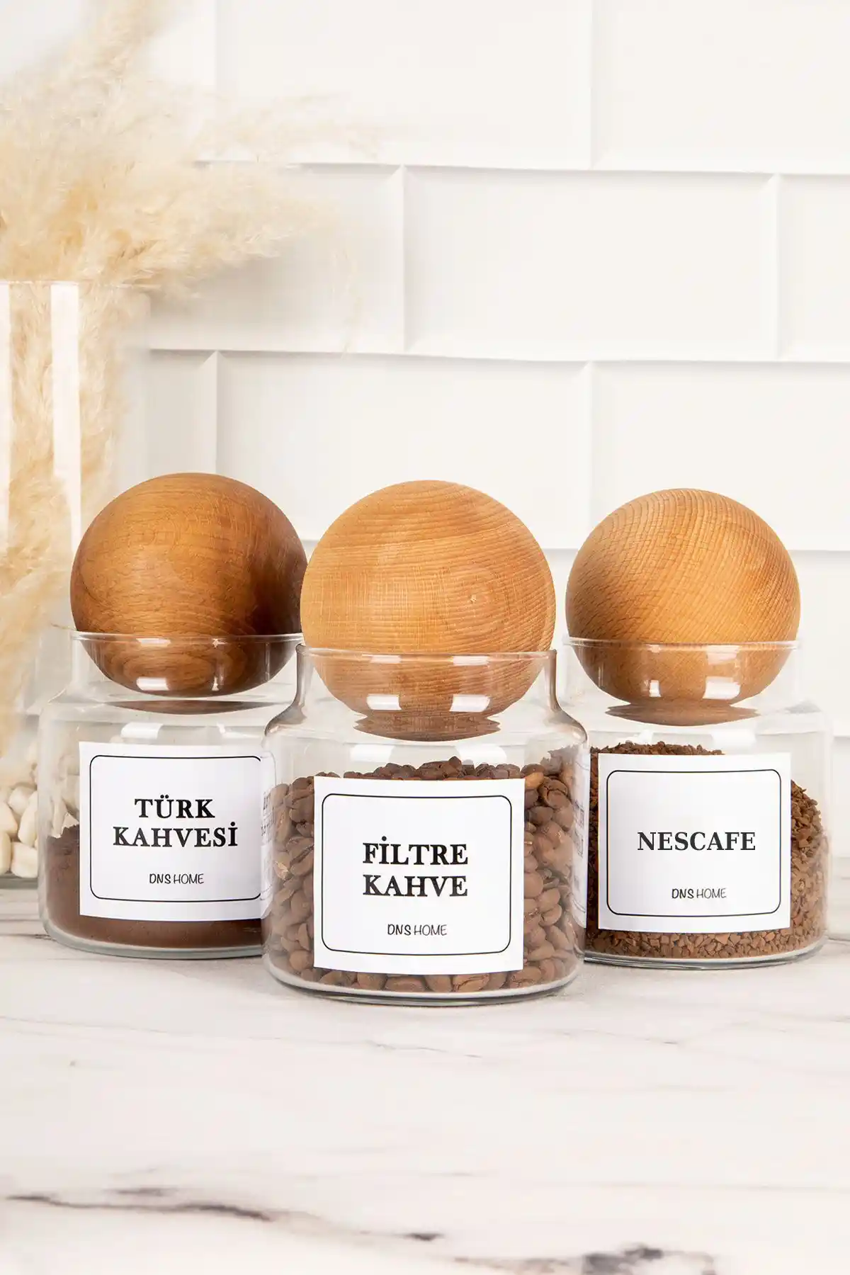 DNS HOME 3'lü Ahşap Kapaklı Kahve Saklama Kavanozları ile Mutfak Dekorunuza Şıklık Katın