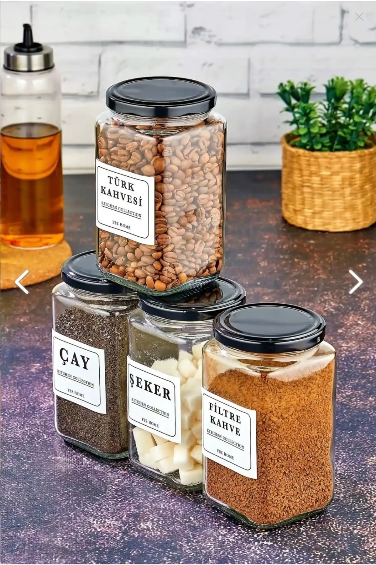 FBZhome 4'lü 850 ml Çay Şeker Türk Kahvesi ve Filtre Kahve Kavanozu Seti