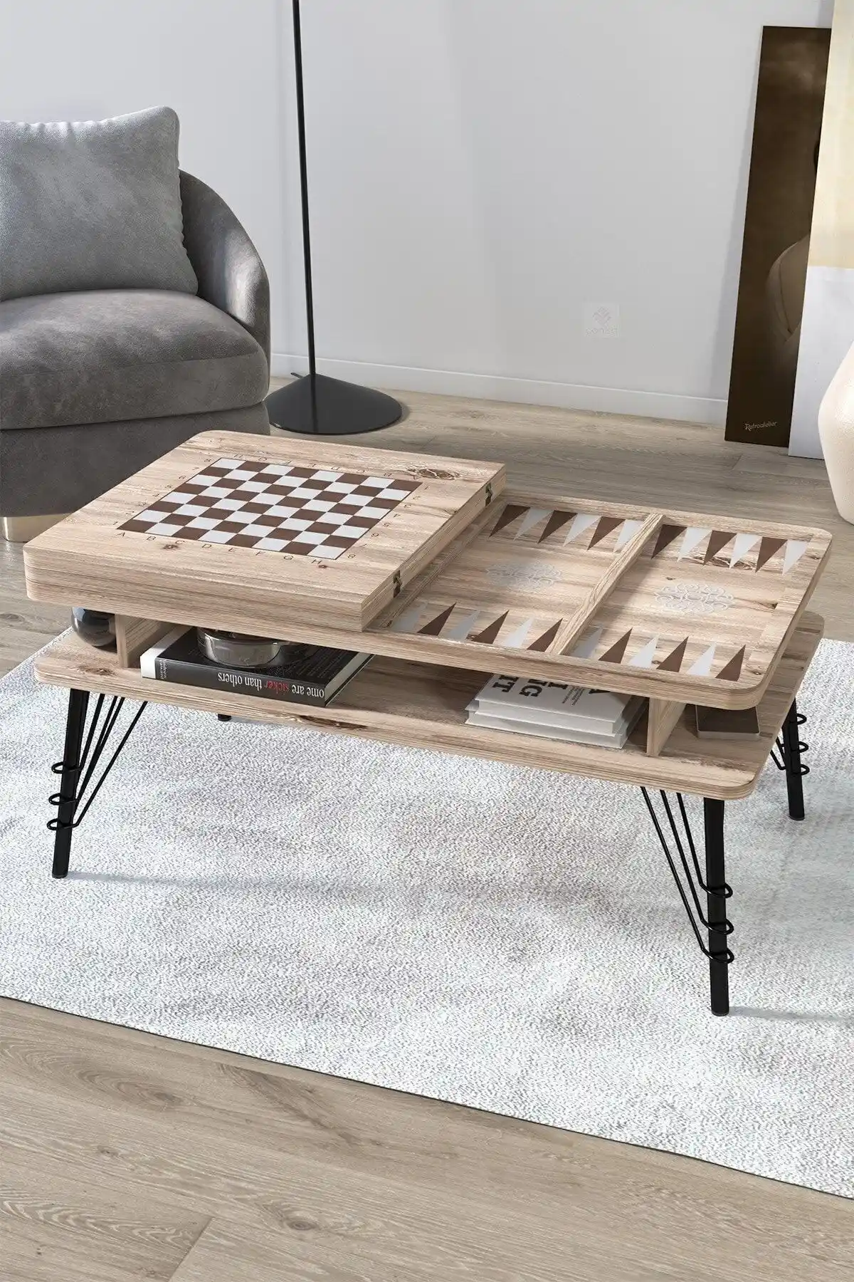 Modern ve Fonksiyonel MDF Tavla ve Satranç Sehpası Canisa Kaisa Serisi