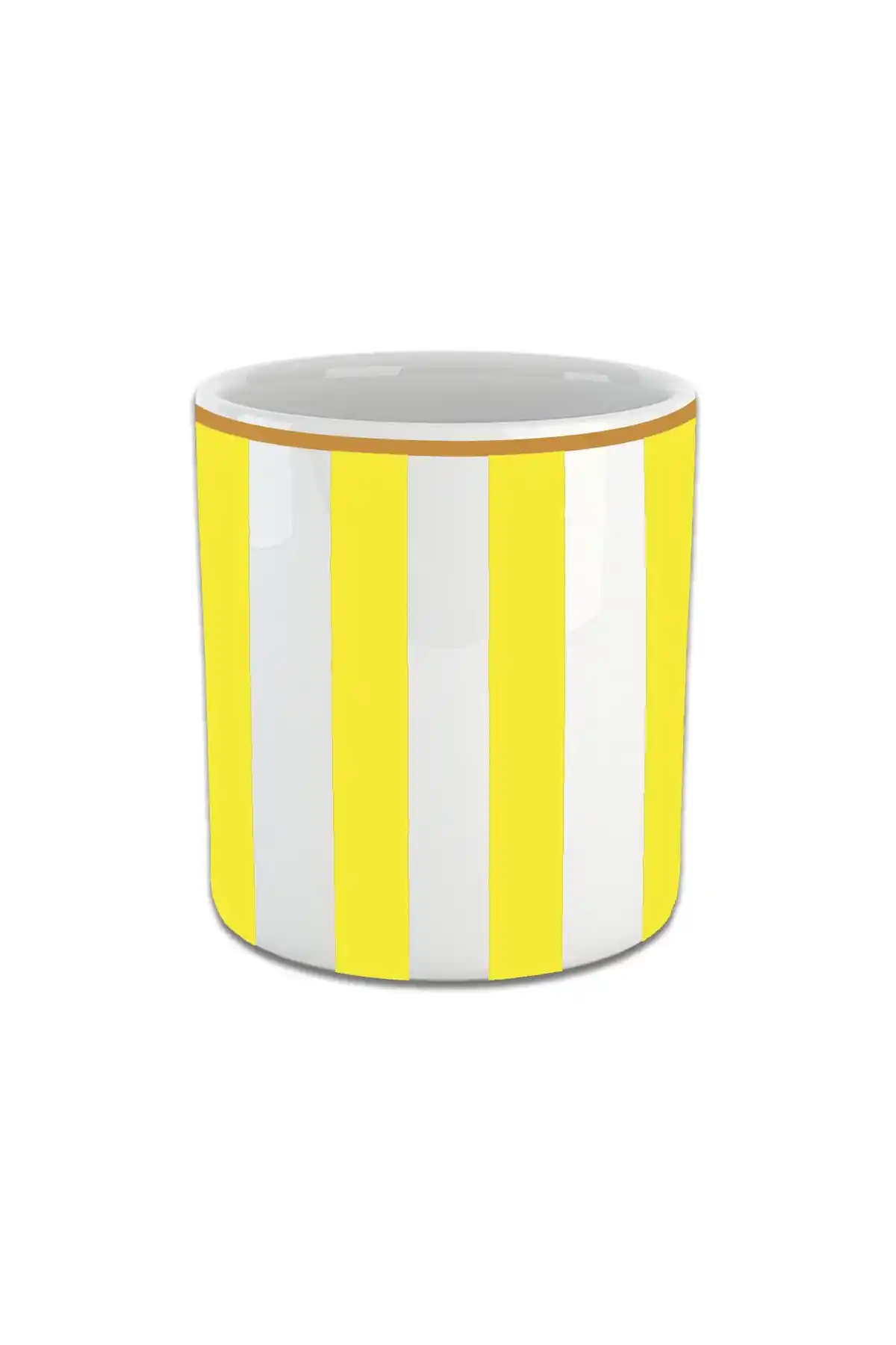 Vivas Dikey Sarı Çizgili Double Fincan Modern ve Şık Kahve Keyfi İçin Uygun