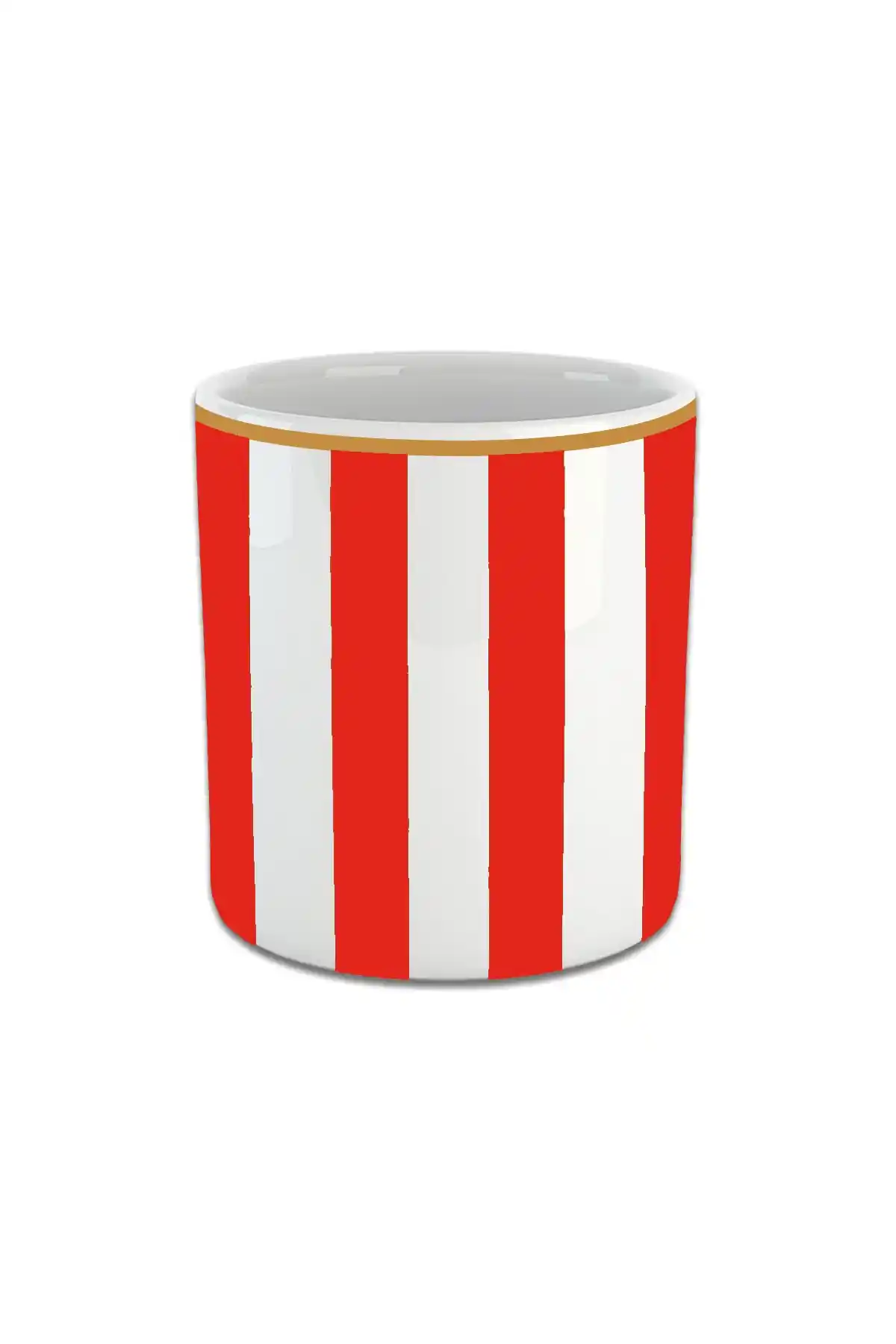 Vivas Kırmızı Dikey Çizgili Double Türk Kahvesi Fincanı Modern Tasarım ve Dayanıklılık