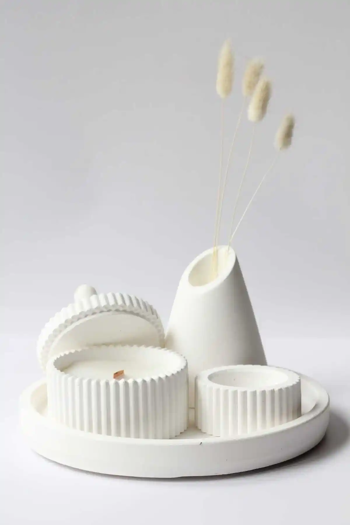 A&P Beyaz Renk Özel Tasarım Kokulu Mum ve Bohem Vazo Seti - Modern Dekorasyon