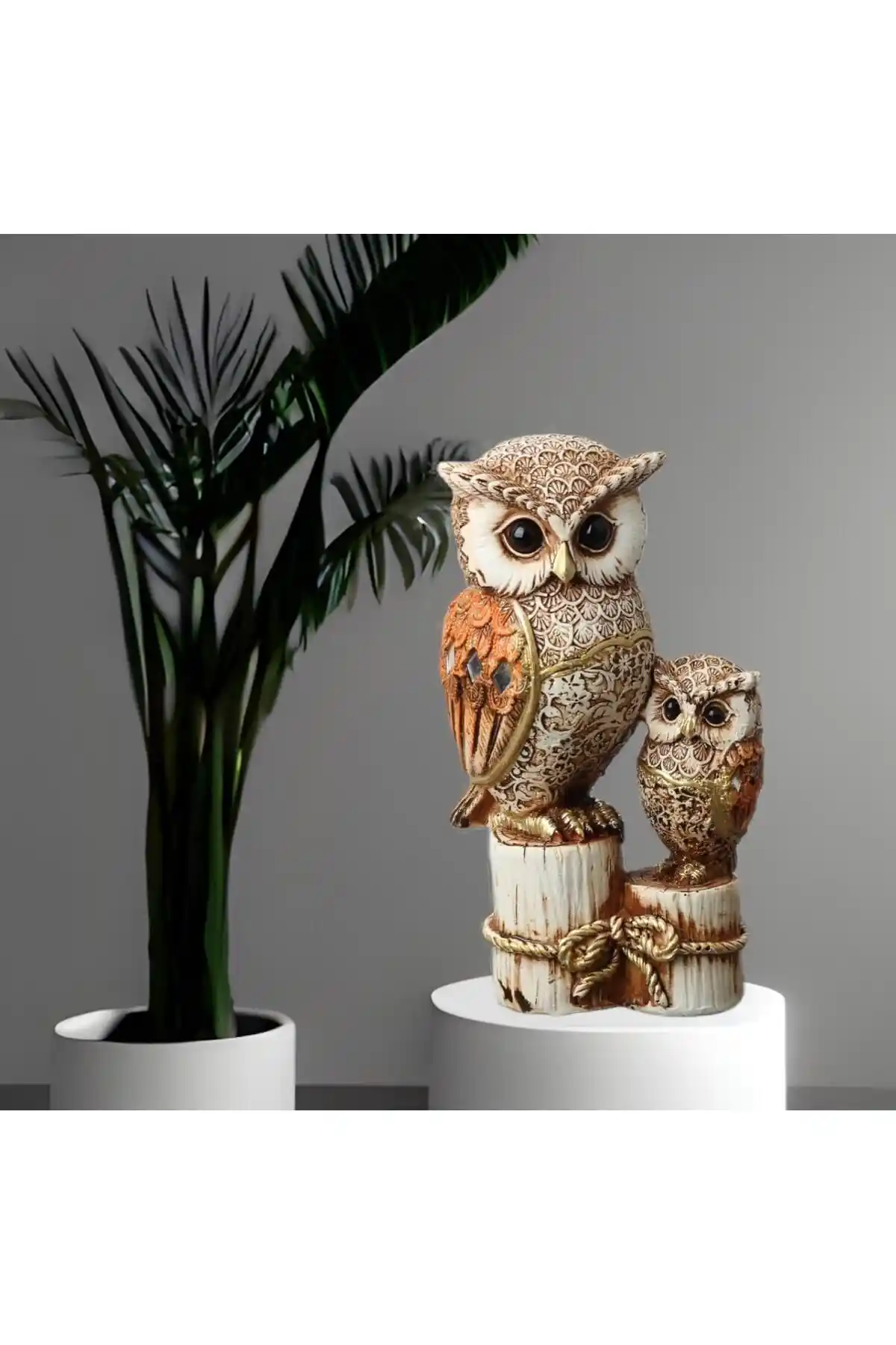 E-life Lüks İşlemeli Taşlı Aynalı 2’li Baykuş Biblo Seti ile Şık Dekorasyon