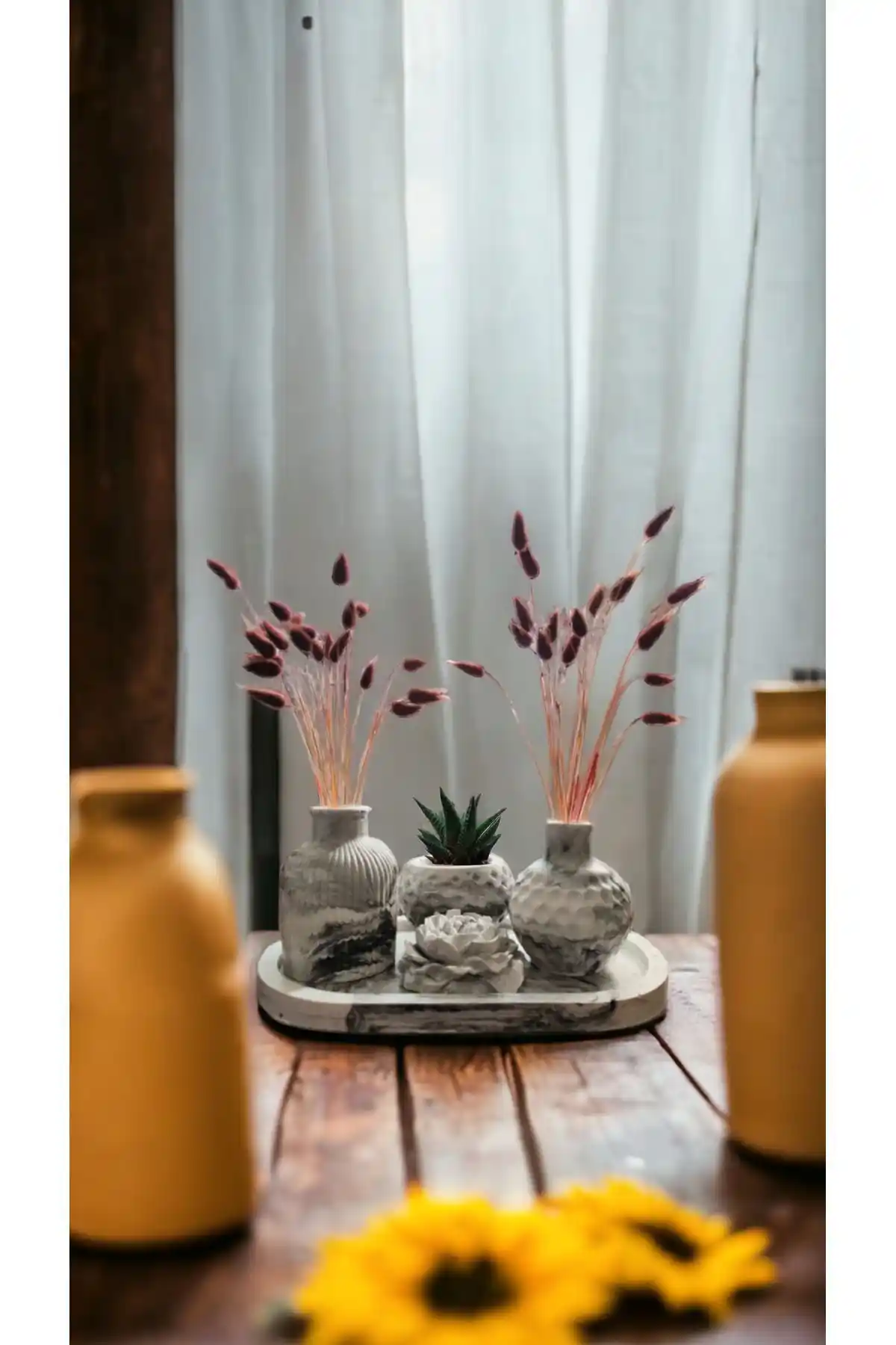 Homedec Siyah Mermer Desenli Şakayık Saksı ve Vazo Seti ile Modern Estetik