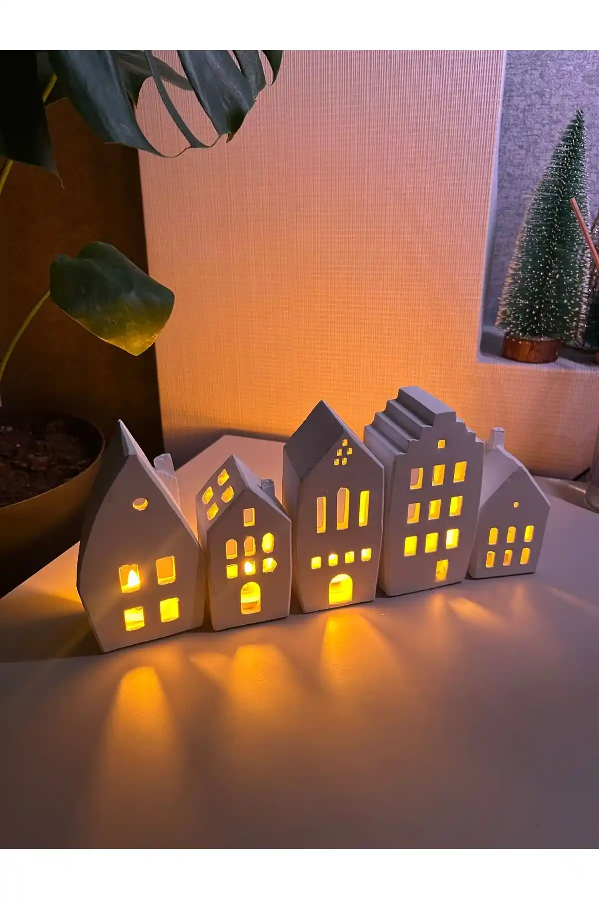 Miya Art Studio 5'li Beton Tealight Mumluk Seti: Modern ve Minimalist Dekorasyon