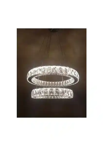 Ala Lighting Ghome Modern Gümüş Sarkıt Kristal Taşlı Üç Renk LED Kumandalı İkili Avize