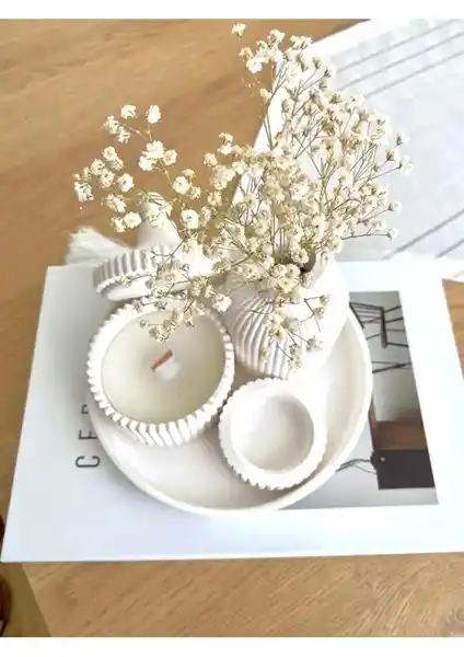 Askar Decor Beyaz Renk Özel Tasarım Kokulu Mum ve Vazo Aksesuar Seti 78