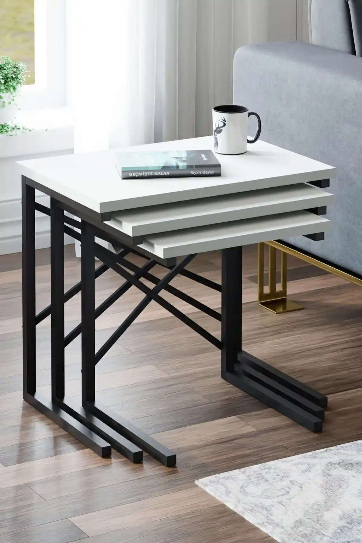 Ceramical Üçlü Zigon Sehpa Seti Beyaz - İskandinav Tasarım ve Fonksiyonellik