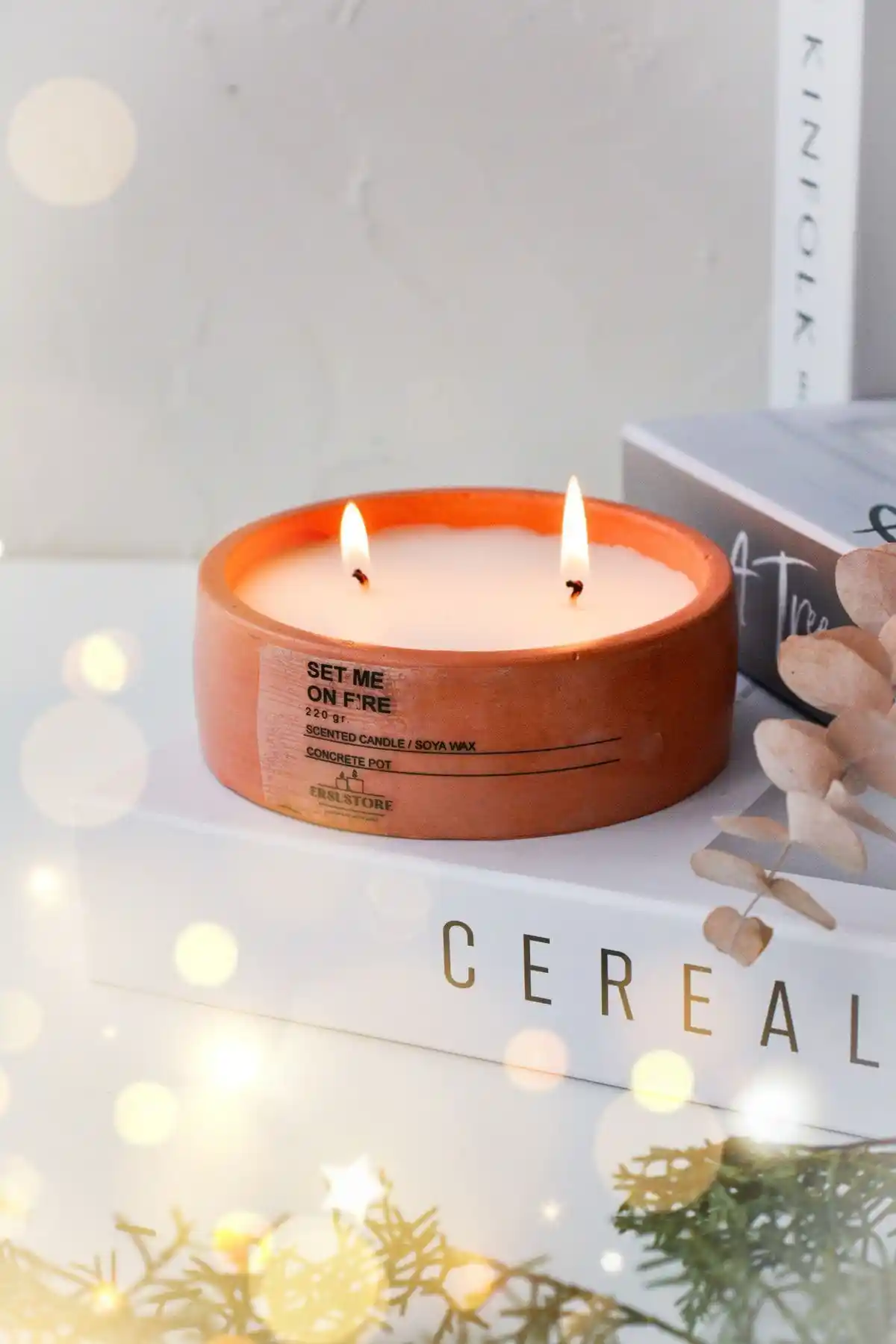 ersustore Büyük Boy Kokulu Beton Saksılı Vegan Mum ile Doğal ve Şık Dekorasyon