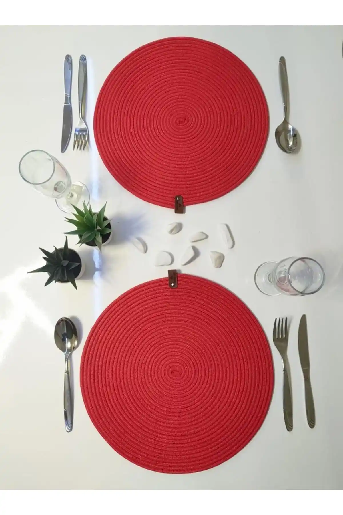 FABRİCART HALI Kırmızı Jüt Dokuma Dekoratif Supla 33x33 cm Masa Aksesuarı