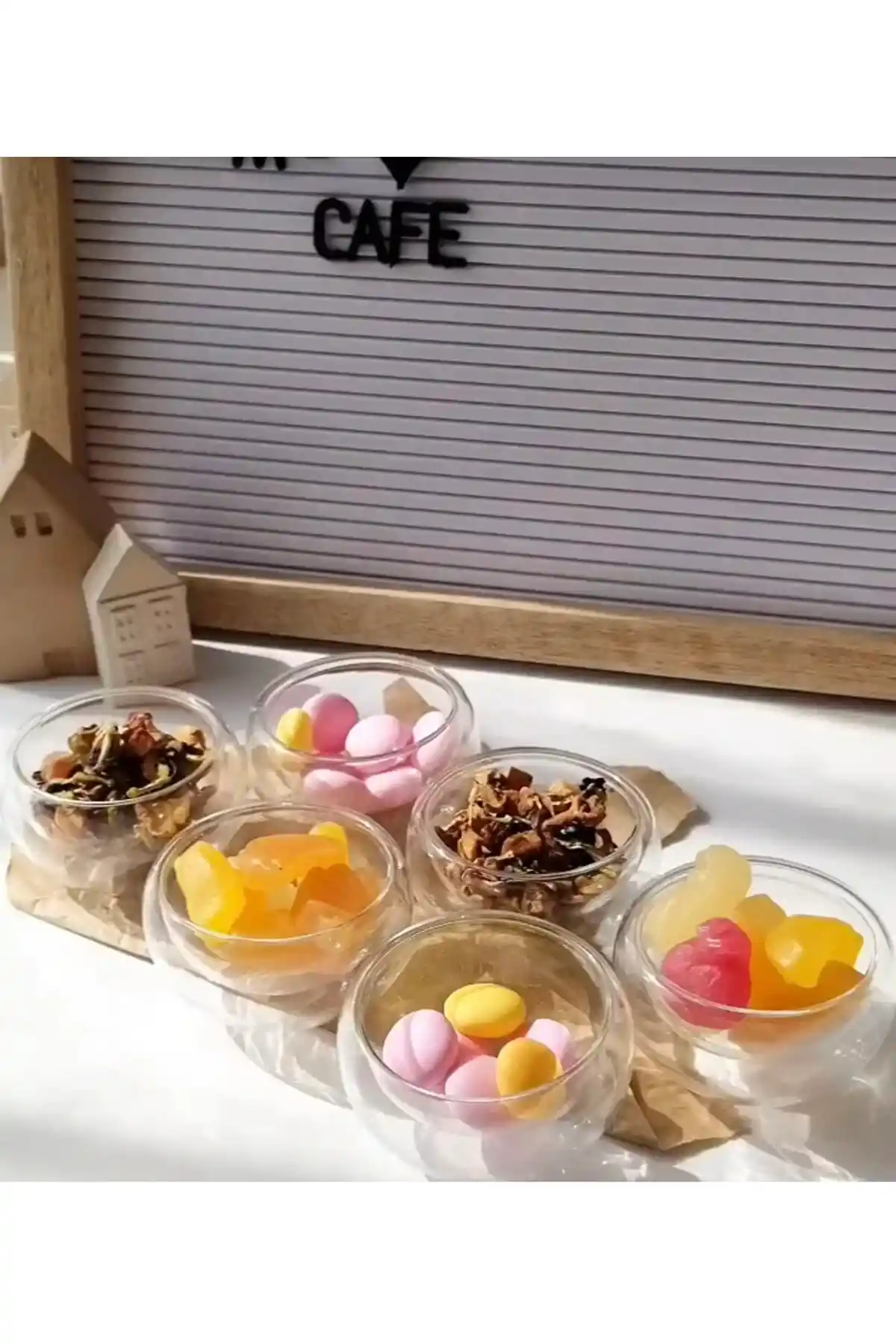 M Mimoza Park Altılı Çift Cidarlı Mini Sosluk Seti 500 ml Porselen Tasarım