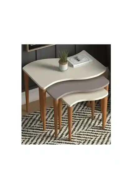 Monte Sehpa Gofrato Zigonsehpa Krem Cappuccino: Fonksiyonel ve Estetik Üçlü Sehpa Seti