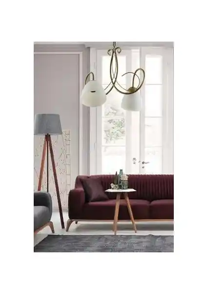 Ömür Avize Betül Modern Eskitme Kasa Beyaz Camlı İkili Avize - Şık Salon Aydınlatması