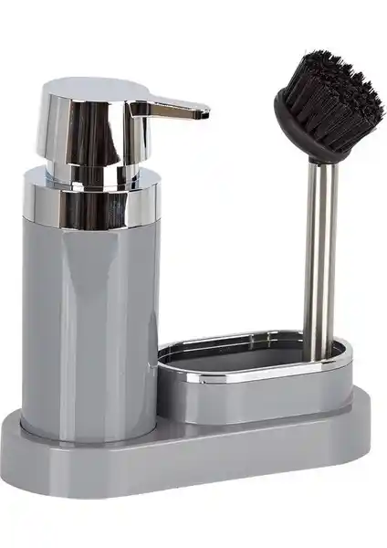 Primanova Polen Mutfak Tip Sıvı Sabunluk Fırçalı Gri Dayanıklı ve Fonksiyonel Tasarım