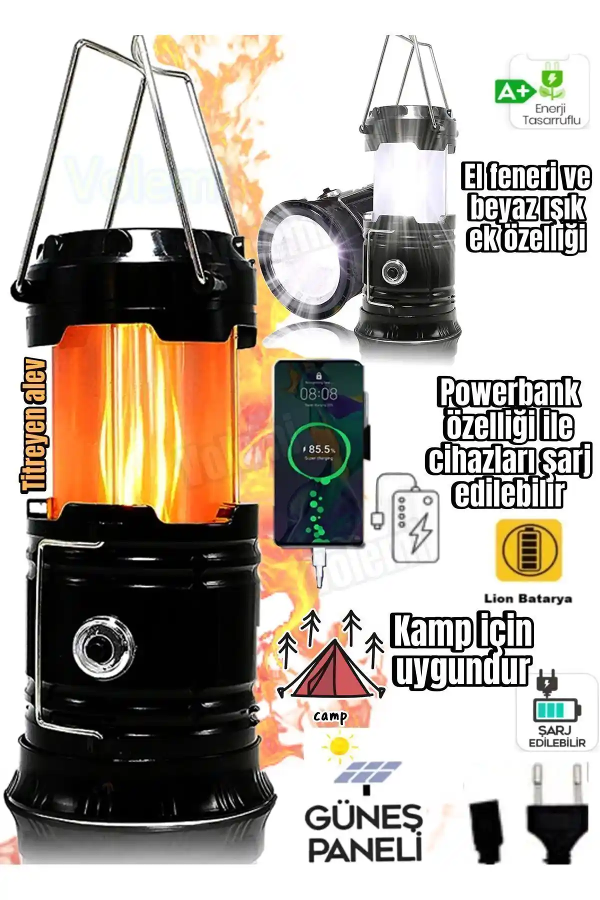 VOLEMİ Alevli Powerbank ve yopigo Tr-7878 Güneş Enerjili Kamp Aydınlatma Cihazlarının Karşılaştırması