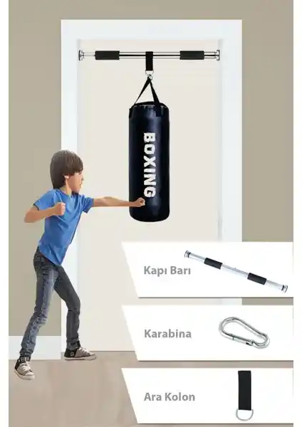 Çocuklar İçin Çok Amaçlı Spor Seti: Boks Torbası ve Kapı Arası Barfiks Demiri