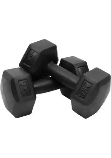 Delta 2 kg x 2 Köşeli Siyah Plastik Dambıl Seti - Dayanıklı ve Ergonomik Spor Ekipmanı
