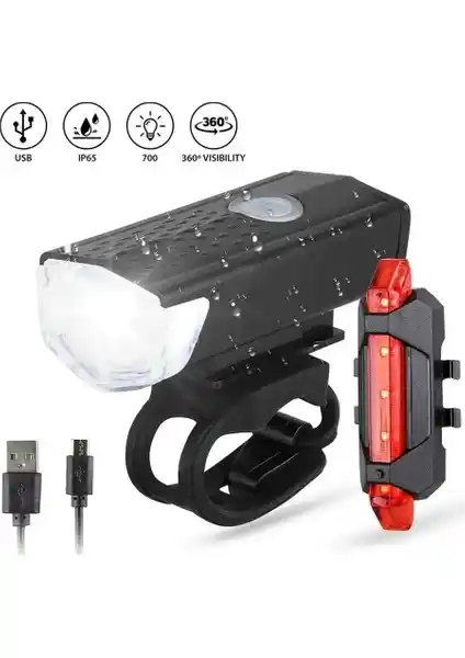 Dream Plus USB Şarjlı Bisiklet Far ve Stop Lambası Seti Güçlü ve Pratik Aydınlatma Çözümü