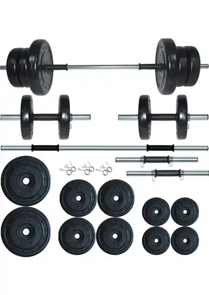 Fitset 55 kg Kombo Halter ve Dambıl Seti: Dayanıklı ve Çok Yönlü Fitness Ekipmanı