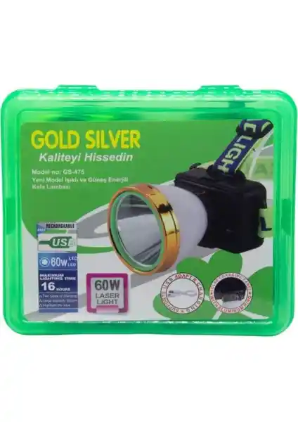 Gold Silver GS-475 60W Güneş Enerjili Kafa Lambası Çok Modlu ve Çevre Dostu Tasarım
