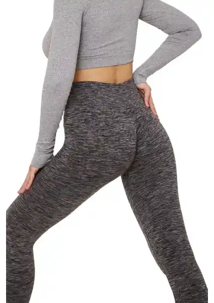 Gymhams Granit Gri Kalça Büzgülü Push Up Şekillendirici Kadın Taytları