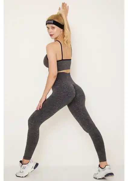Gymhams Granit Gri Kalça Büzgülü Push Up Tayt ile Şık ve Konforlu Spor ve Günlük Kullanım