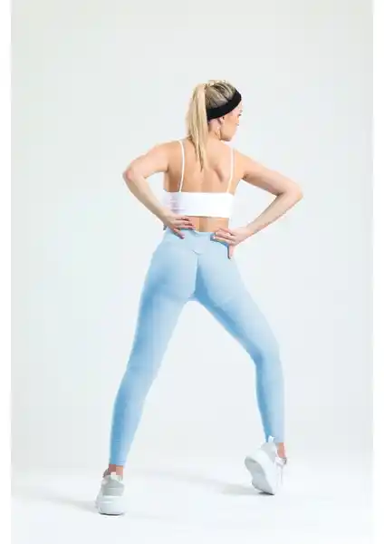 Gymhams Mavi Kalçası Büzgülü ve Push Up Özellikli Yüksek Bel Kalça Şekillendirici Tayt