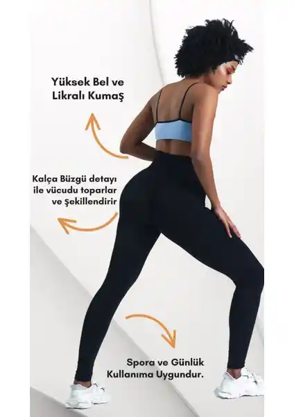 Gymhams Siyah Yüksek Bel Kalça Büzgülü Tayt: Şıklık ve Fonksiyonellik Bir Arada