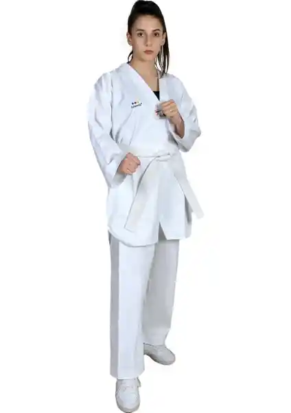 Haşado Taekwondo Beyaz Yaka Fitilli Acemi Elbise: Dayanıklı ve Nefes Alabilir Spor Giysi
