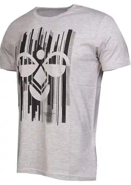 Hummel Raiden Erkek Gri Baskılı Bisiklet Yaka Tişört: Şık ve Konforlu Günlük Kullanım