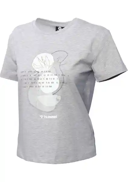Hummel Tobino Kadın Gri Baskılı Bisiklet Yaka Tişört: Şık ve Rahat Günlük Spor Giyim Seçeneği