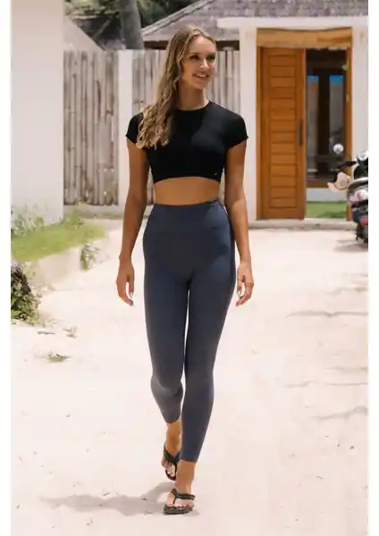 Jerf Lily Desen Detaylı Şekillendirici Tayt Mavi - Modern Kadınlar İçin Çok Yönlü Spor ve Günlük Kullanım Taytı