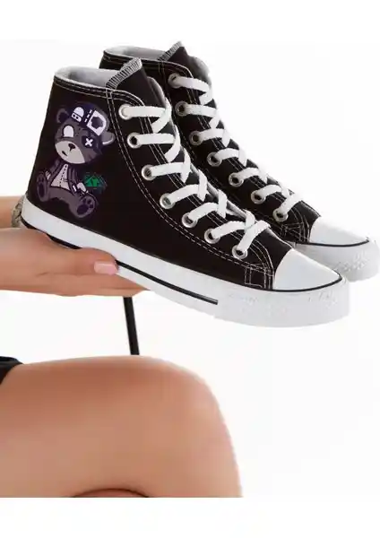 Lideral Günlük Kadın Spor Ayakkabısı Siyah Korsan Desenli ve Rahat Tasarım