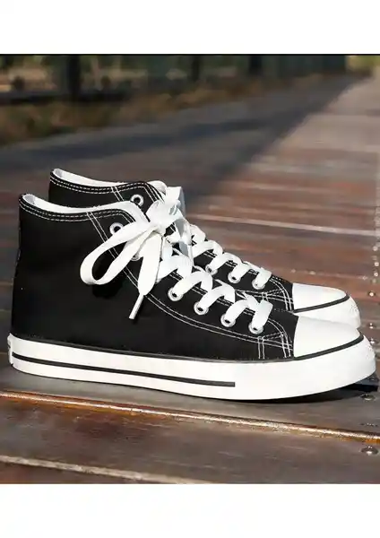 Lideral Günlük Siyah Baskılı Keten Spor Ayakkabı Kadınlar İçin Modern ve Rahat Tasarım