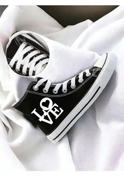 Lideral Unisex Günlük Keten Spor Ayakkabısı Siyah Baskılı Rahat ve Şık Tasarım