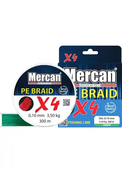 Mercan Pe Örgü Premium 4x İp 300 M Yeşil Misina Balıkçılıkta Dayanıklılık ve Uzun Mesafe Atış Sağlar