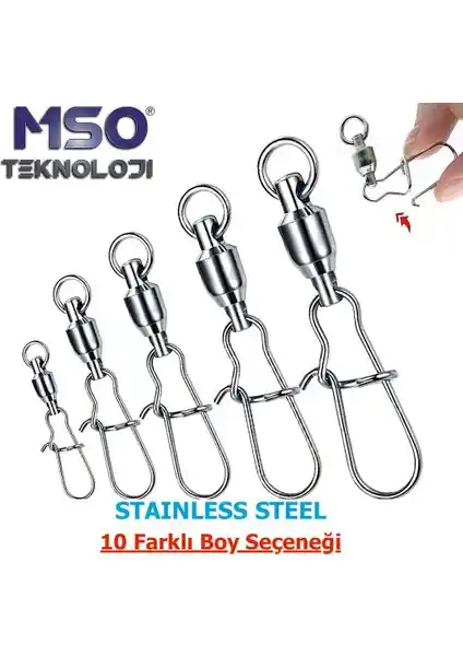 MSO Teknoloji VIP Kalite Paslanmaz Çelik Klipsli Fırdöndü - Dayanıklı ve Ekonomik Balıkçılık Malzemesi