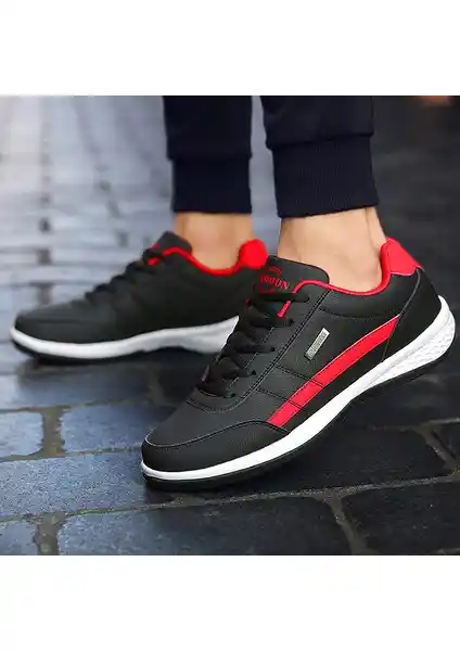 Nafen Erkek Spor Deri Ultra Hafif Günlük Koşu Ayakkabısı Siyah Modern Tasarım