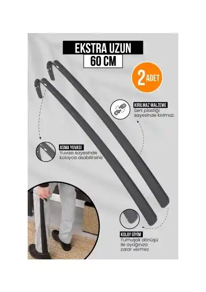 Orvila 60 cm 2'li Ayakkabı Çekicileri Dayanıklı ve Kullanışlı Pratik Yardımcı Araç
