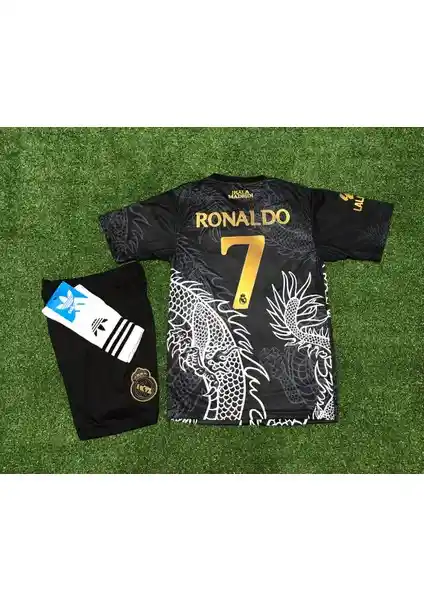 Real Madrid 2023/24 Çocuk Forması Seti Cristiano Ronaldo ve Ejderha Desenli Tasarım