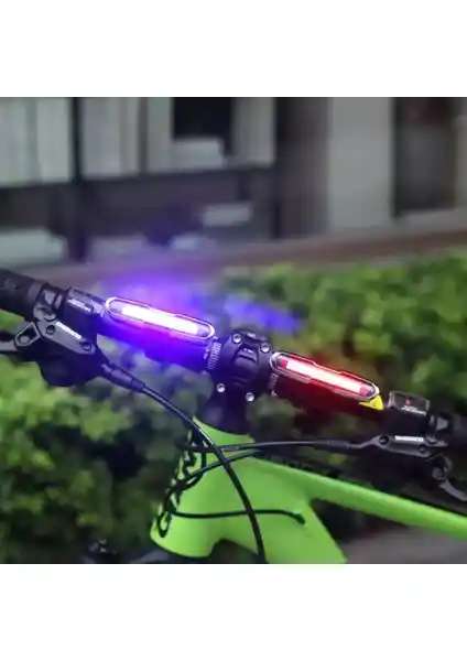 Robesbon Mavi-Kırmızı Çakarlı USB Şarjlı Bisiklet Stop Lambası Güvenliği Artırır