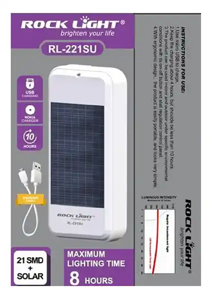 ROCK Güneş Panelli 21 LED Işıldak ve USB Şarjlı Çok Fonksiyonlu Kamp Işığı