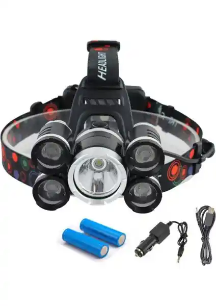 SGE Teknoloji Şarjlı 5 LED 18000 Lümen Kafa Feneri Güçlü ve Dayanıklı Aydınlatma Çözümü