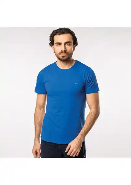 Slazenger SANDER KTN Erkek Tişört Saks Mavi - Rahat ve Şık Yazlık Spor ve Günlük Giyim
