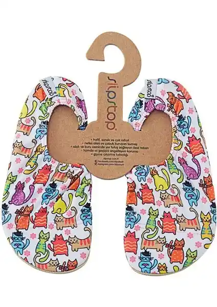 Slipstop Funny Cats Kız Çocuk Kaydırmaz Ayakkabı ve Patik Güvenli ve Eğlenceli Tasarım