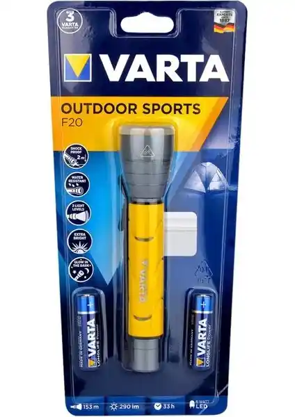 Varta 18628 Outdoor Sporlar F20 2AA Feneri Güçlü ve Pratik El Tipi Aydınlatma Çözümü